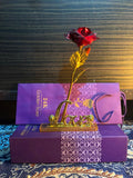 Gold-plated artificial red rose with a 