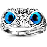 Owl Blue Eyes Mens Silver Designer Mens Ring (Pack of 2)